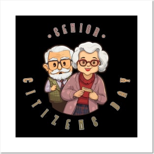 Senior Citizen's Day Elderly Couple Posters and Art